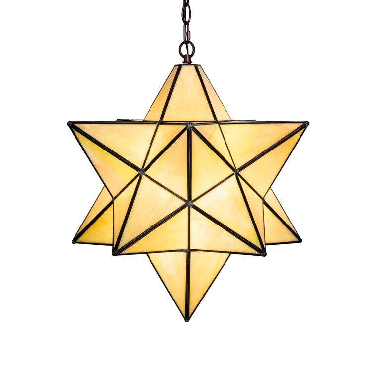 Beige Iridescent Glass Star Pendant with Mahogany Bronze Finish