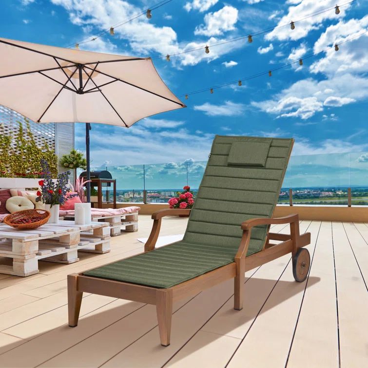 Heather Fern Water-Resistant Outdoor Chaise Lounge Cushion, 74" x 23"
