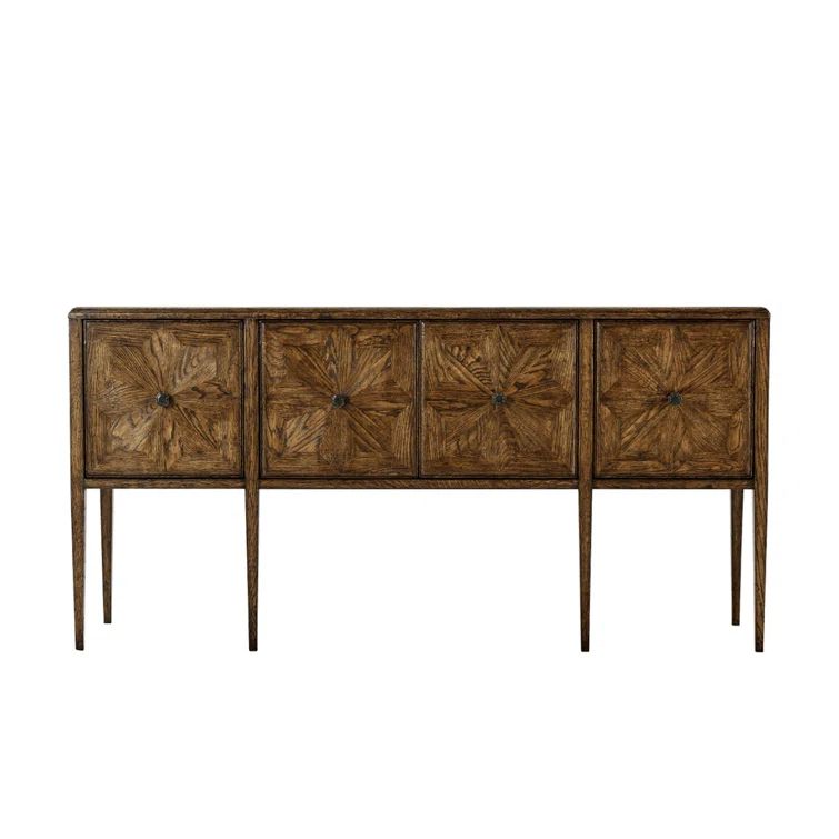 Nova Four Door Rectangular Oak Credenza with Bronze Hardware