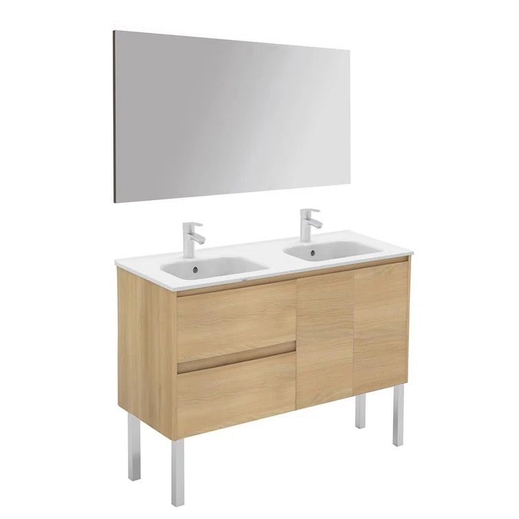 Ambra 48" Nordic Oak Wall-Mount Double Vanity with Ceramic Top