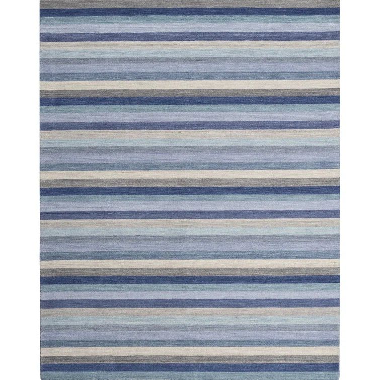 Handmade Blue and Beige Wool Striped Runner Rug