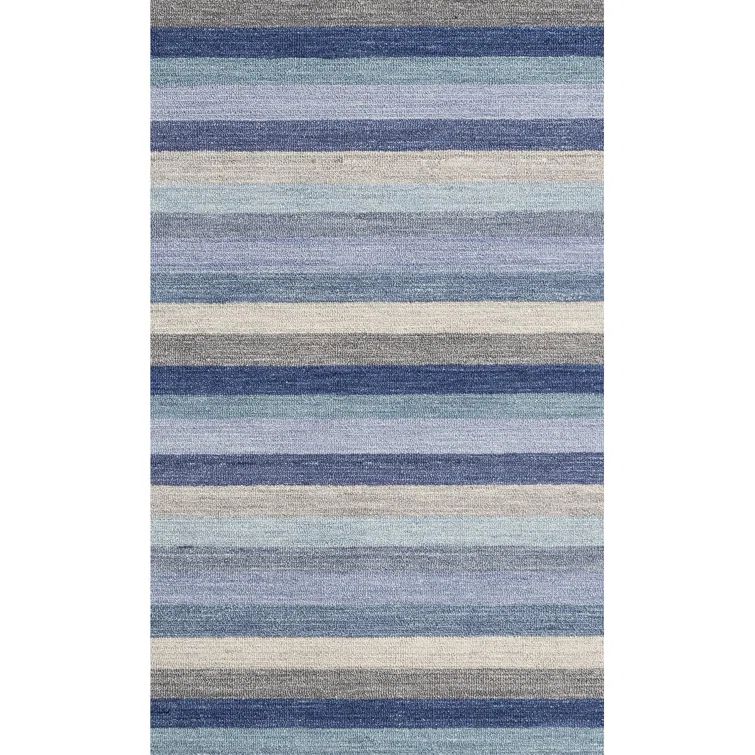 Handmade Blue and Gray Wool Stripe Runner Rug