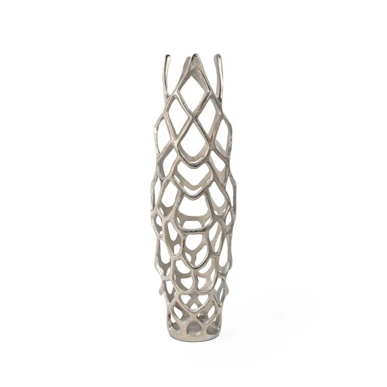 Handcrafted Silver Metal Cylinder Floor Vase, 27"