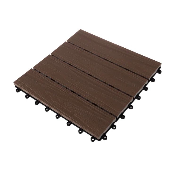 Mocha Woodgrain Composite Interlocking Outdoor Deck Tiles, 11.63" x 11.63"