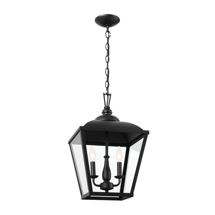 Dame Vintage Textured Black 2-Light Lantern Pendant with Clear Glass