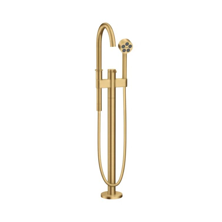Brushed Gold Freestanding Tub Filler with Handshower