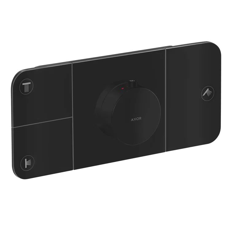 Matte Black Modern Thermostatic Shower Valve Trim with 4 Handles