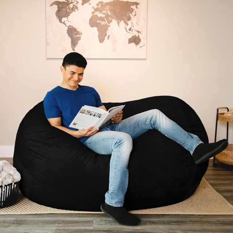 Black Plush Giant Foam Filled Bean Bag Sofa with Removable Cover