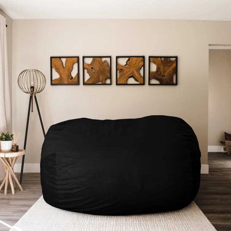 XXL Black Plush Foam Filled Bean Bag Sofa with Removable Cover