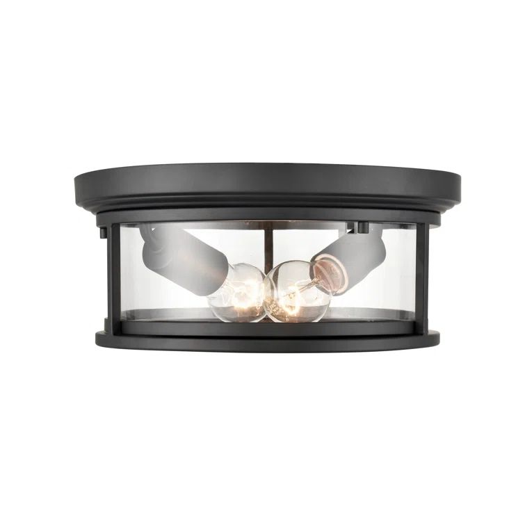 Powder Coat Black Glass Round Flush Mount Light