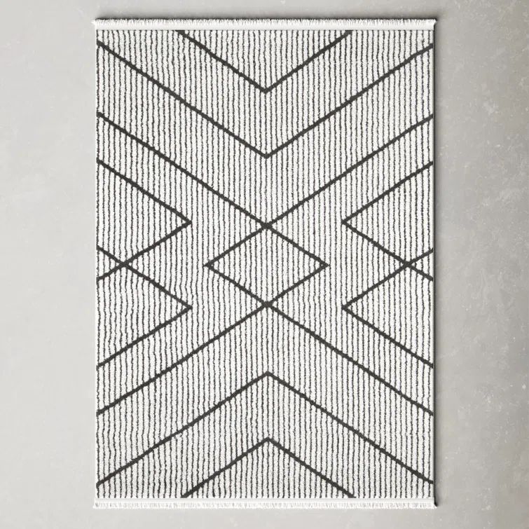 Ivory and Charcoal Rectangular Synthetic Tribal Rug - 4x24 in