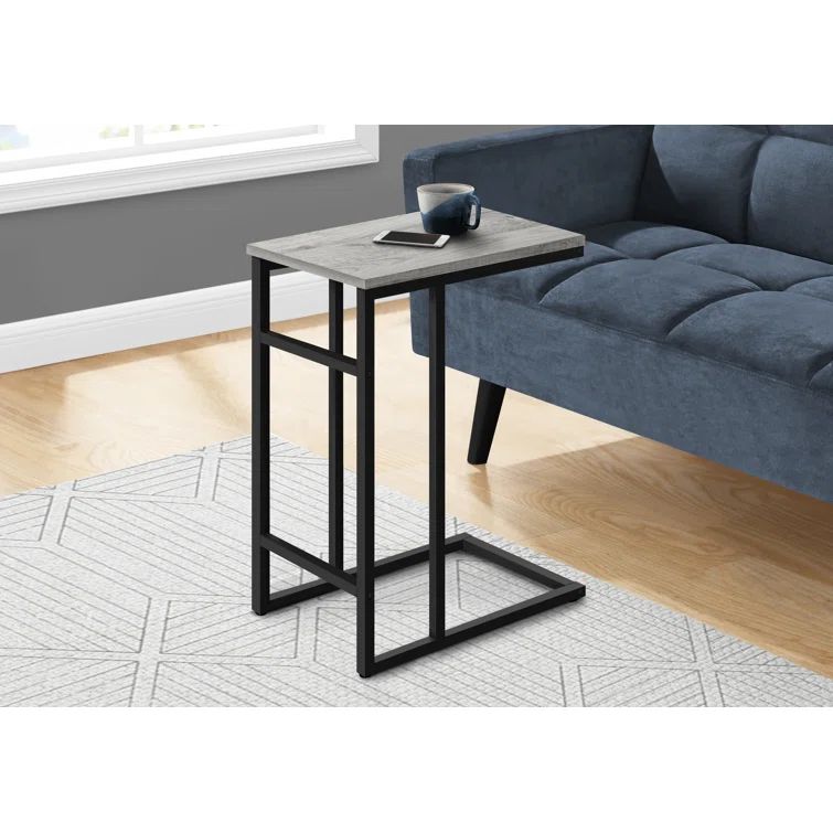 Gray Metal C-Shaped Side Table with Particle Board Top