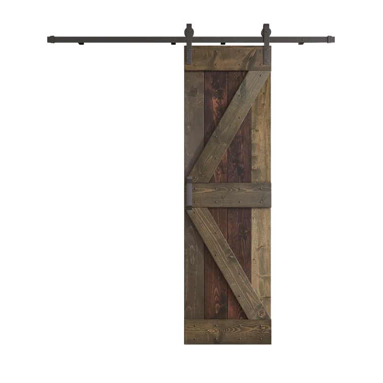 Kona Coffee Smoky Grey Pine Wood Sliding Barn Door with Steel Hardware Kit