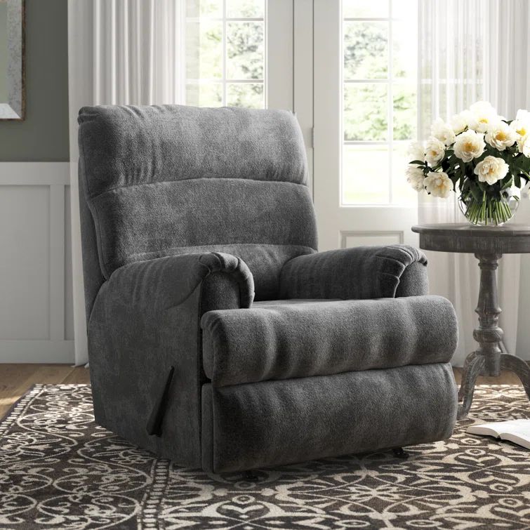 Gray Plush Textured Rocker Recliner with Padded Arms
