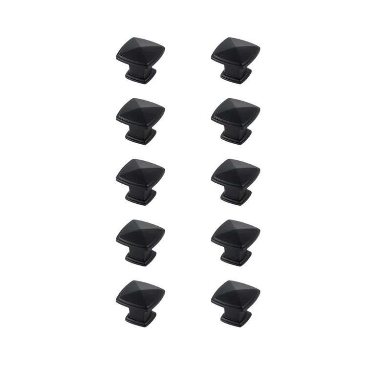 Matte Black Modern Square Brass Drawer Knob Set