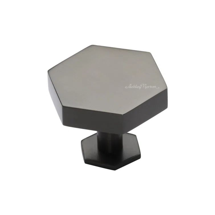 Polished Brass Hexagonal Geometric Cabinet Knob, 1-3/4"