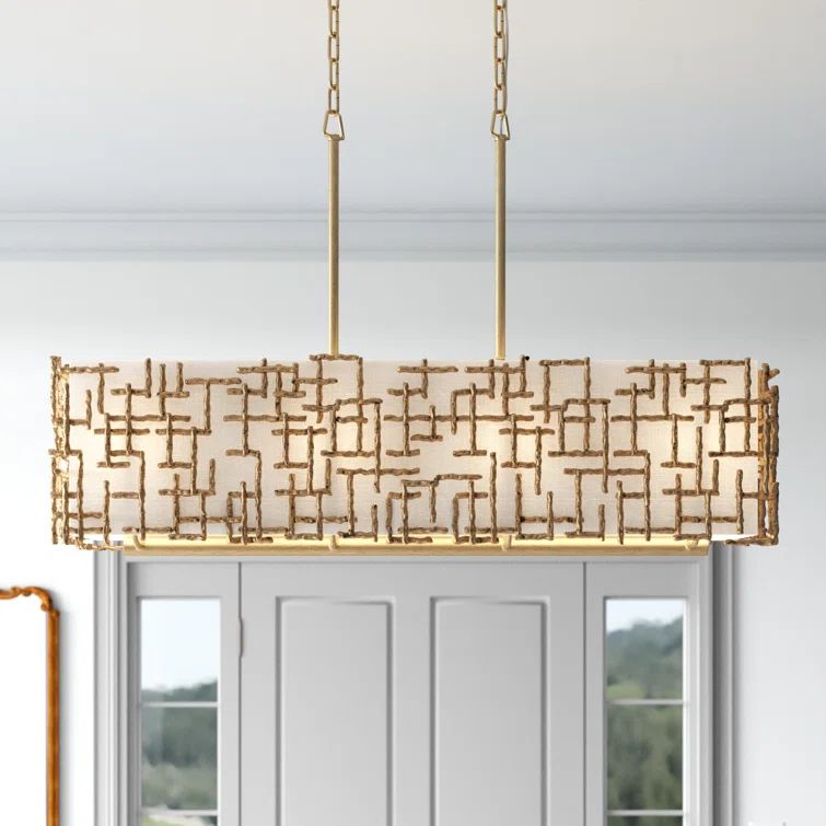Farrah 48'' Burnished Gold and White Linen 8-Light Chandelier