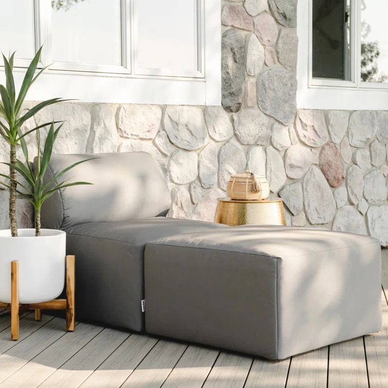 Granite Gray Outdoor Lounge Chair and Ottoman Set