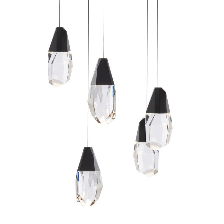 Martini Optic Haze Crystal 5-Light LED Pendant in Polished Nickel