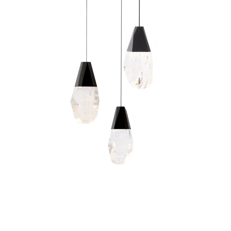 Aged Brass Mini LED Pendant with Black Optic Haze Crystal