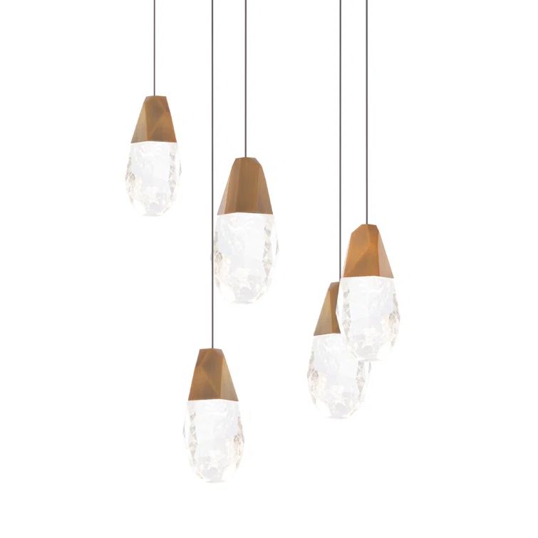 Aged Brass Mini LED Cluster Pendant with Optic Haze Crystal