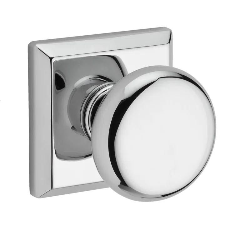Polished Chrome Solid Brass Round Knob with Square Rose