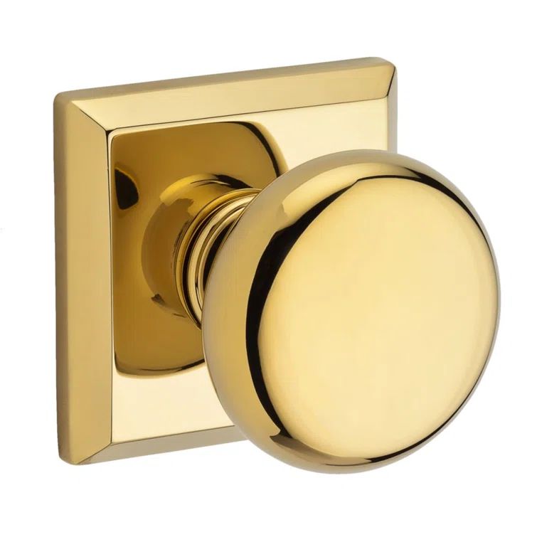 Polished Brass Round Dummy Door Knob with Square Rose