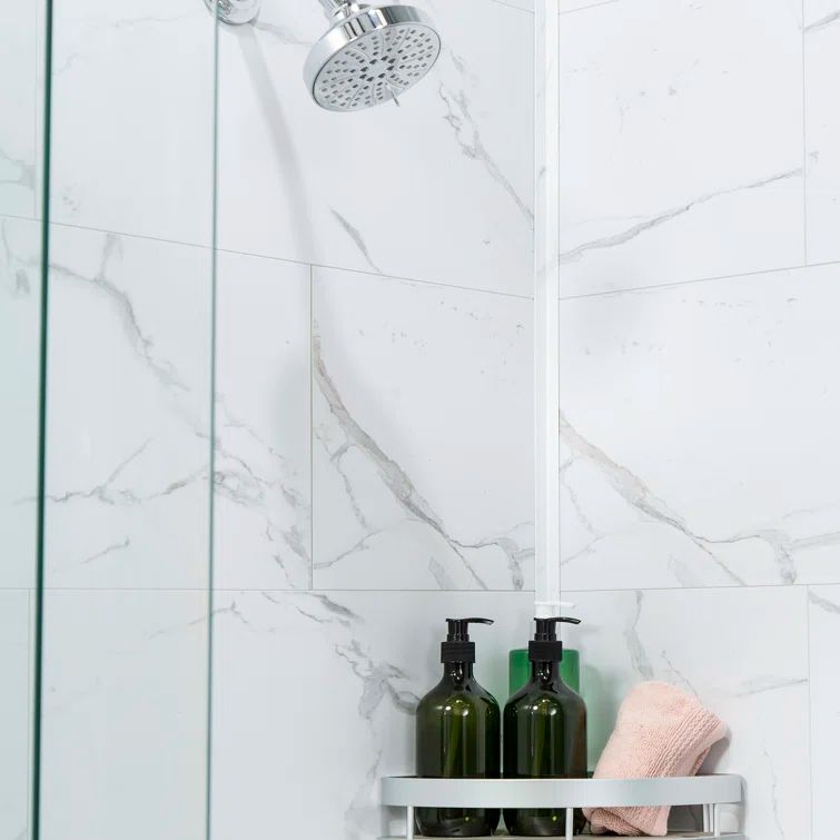 Carrara Marble Vinyl Tile Shower Kit with Interlocking Design