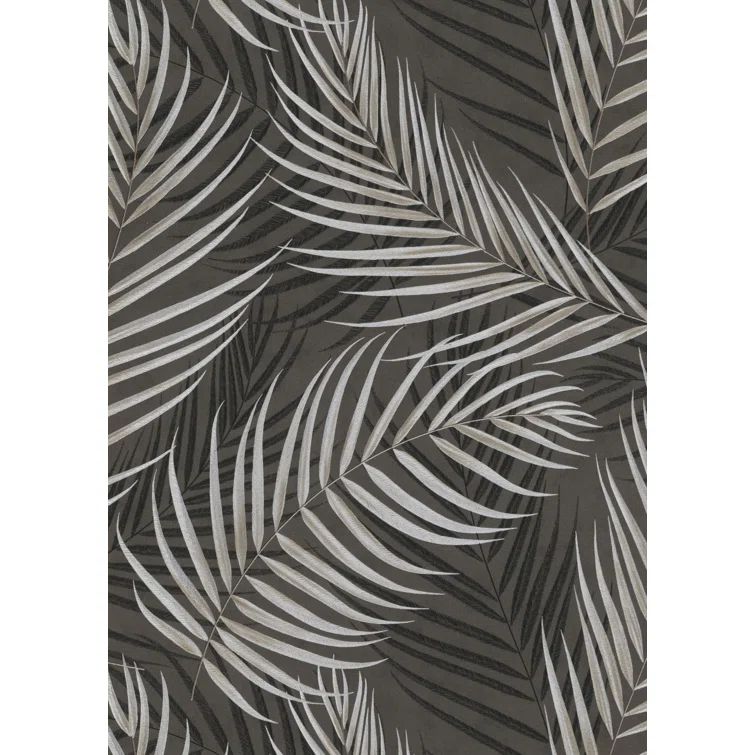 Black and Brown Textured Non-Woven Palm Leaf Wallpaper