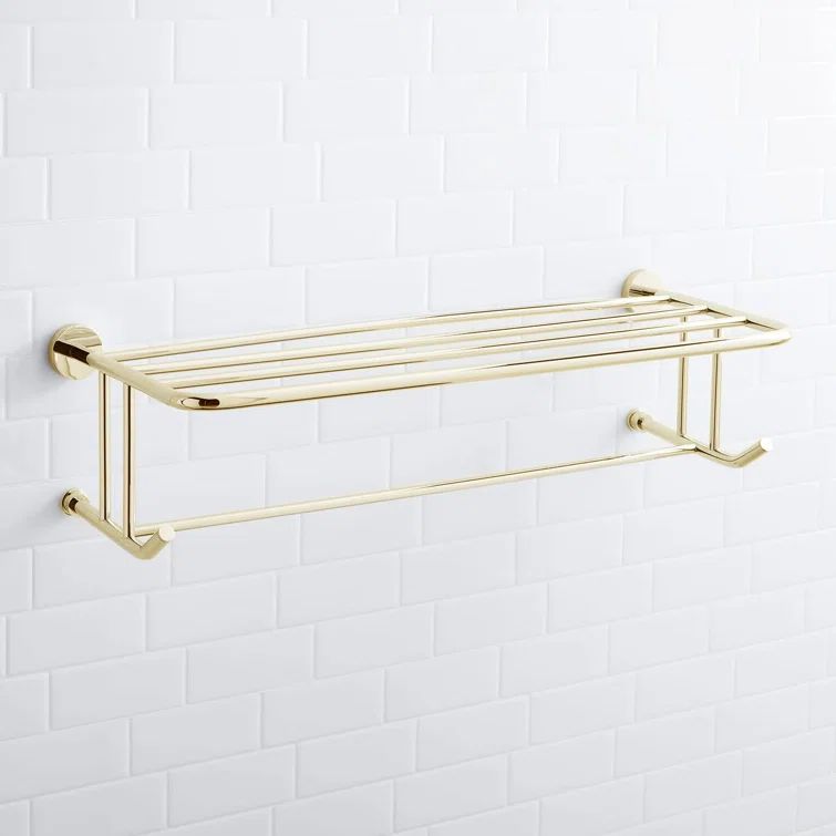 Polished Brass Wall-Mounted Towel Rack with Shelf