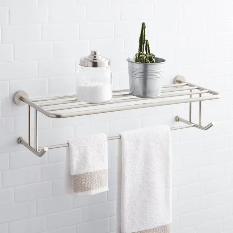 Brushed Nickel Wall-Mount Towel Rack with Shelf
