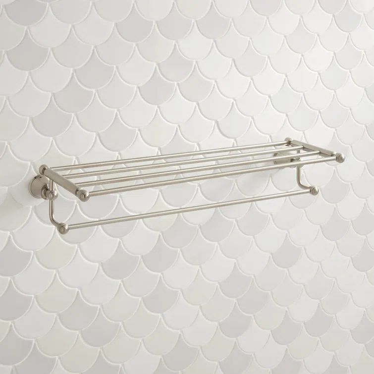 Brushed Nickel Brass Wall-Mount Towel Rack with Shelf