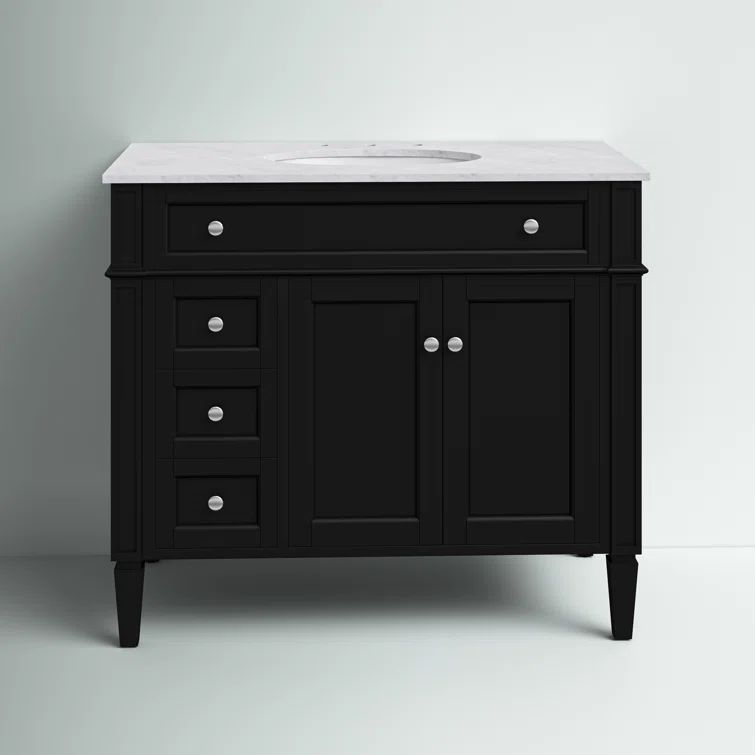 Park Avenue 40" Black Single Freestanding Vanity with Carrara Marble Top