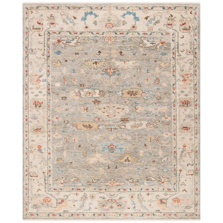 Samarkand Elegance 10' x 14' Hand-Knotted Wool Area Rug in Grey and Ivory
