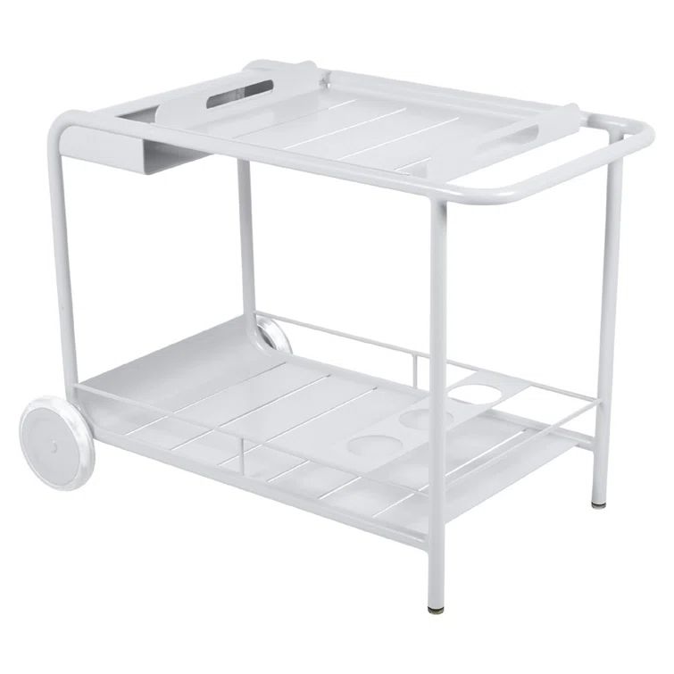 Luxembourg White Aluminum Bar Cart with Storage and Wine Rack