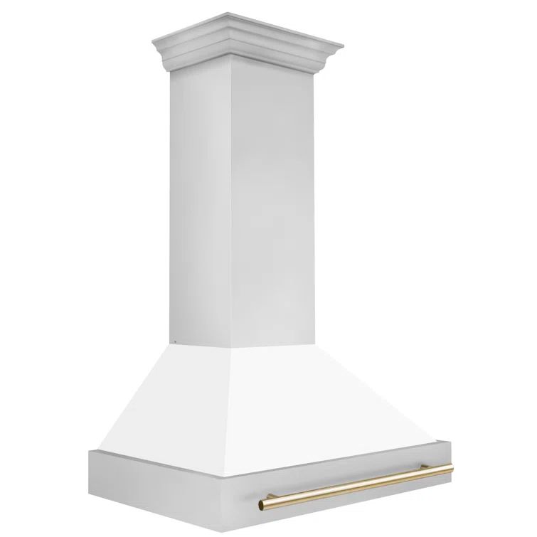 36" White Matte and Gold Stainless Steel Wall Mount Range Hood