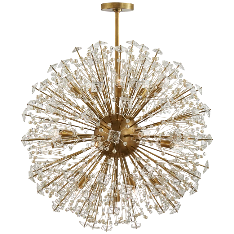 Dickinson Large Brass and Crystal Chandelier
