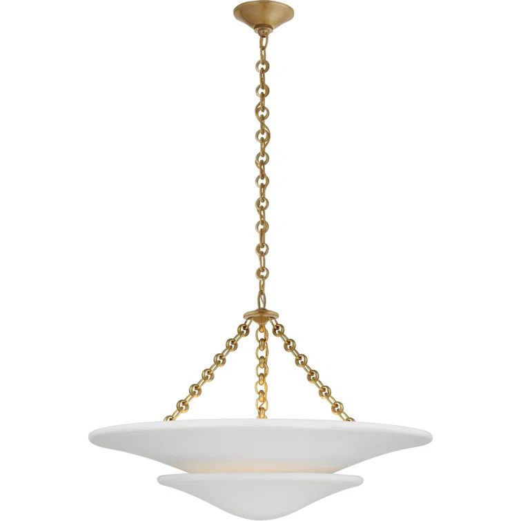 Antique Brass and White Tiered Chandelier