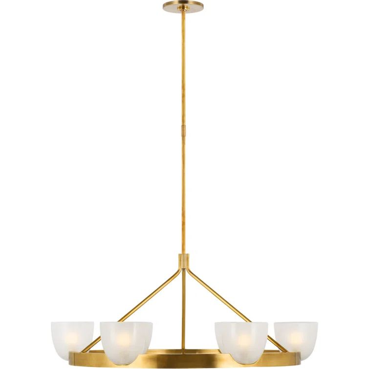 Antique Brass and Frosted Glass 6-Light Chandelier
