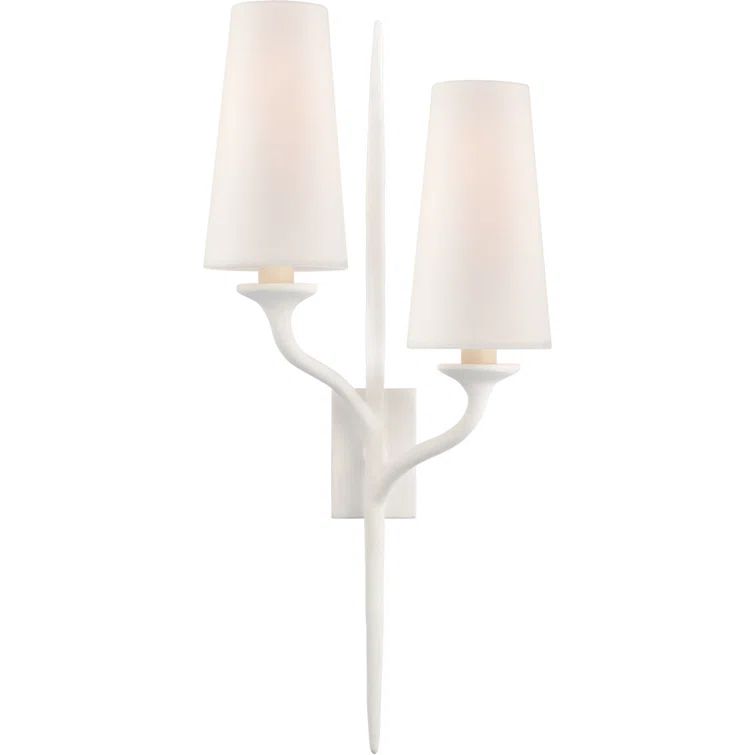 Plaster White Double Sconce with Bronze Accents