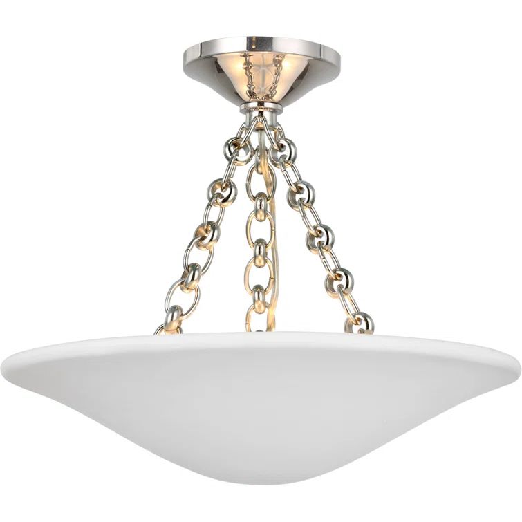 Elegant 16" Polished Nickel & Crystal Bowl Ceiling Light