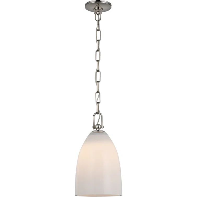 Polished Nickel Andros Medium Pendant with White Glass Shade