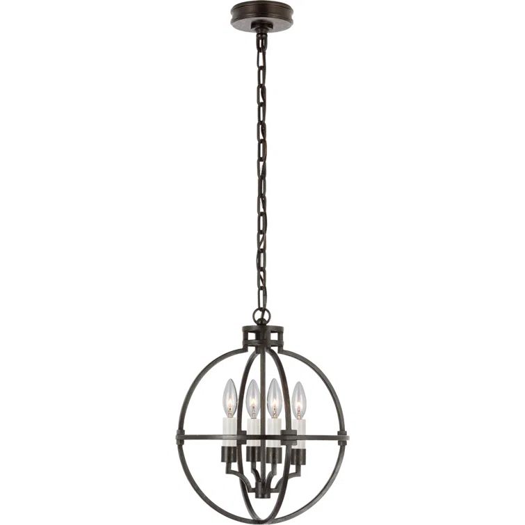 Lexie 14" Aged Iron Globe LED Pendant with Crystal Accents