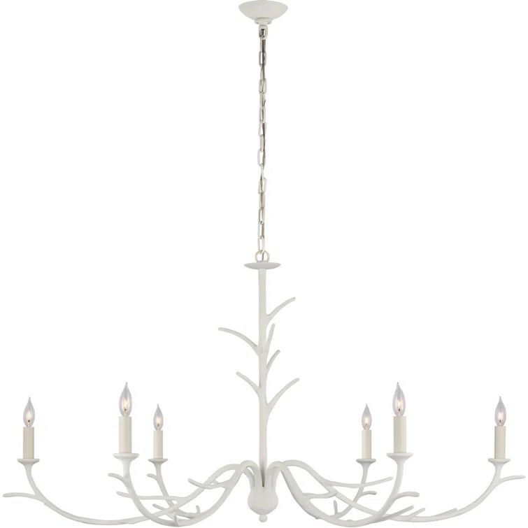 White Plaster Candle-Style Large Chandelier with Branch Accents