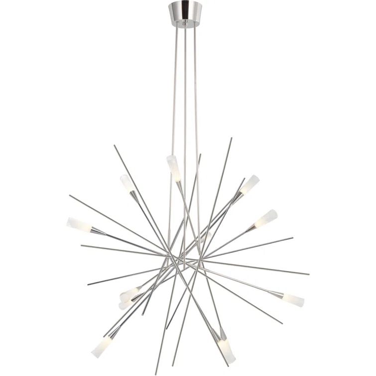 Stellar Polished Nickel & Crystal Sputnik Chandelier 31.5"
