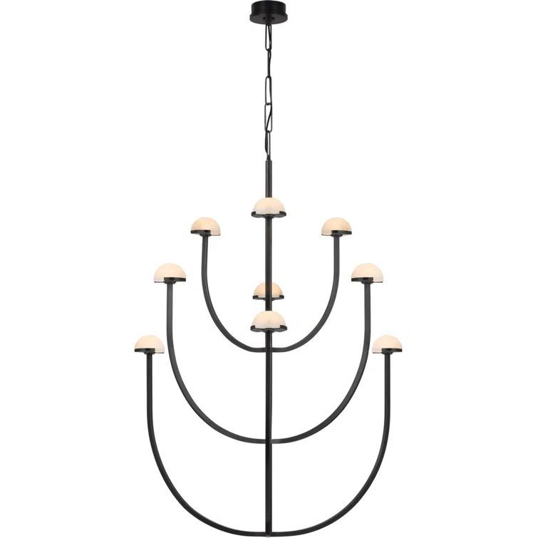 Pedra Curved Bronze 52" LED Chandelier with Alabaster Accents