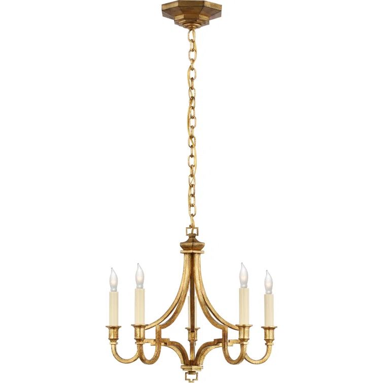 Gilded Iron 5-Light Candelabra Style Chandelier