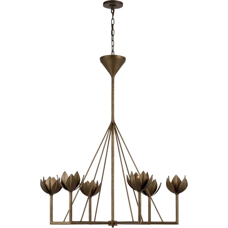Alberto Antique Bronze Leaf 6-Light Crystal Candle Chandelier