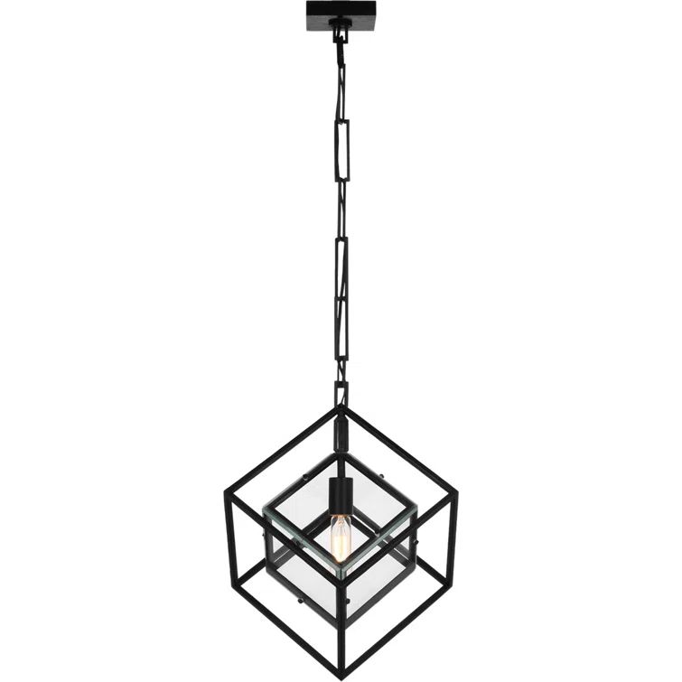 Aged Iron and Glass Cubed Medium Pendant Light