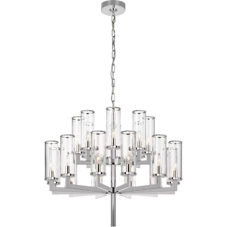 Liaison Tall Cylinder 20-Light Nickel Crystal Chandelier